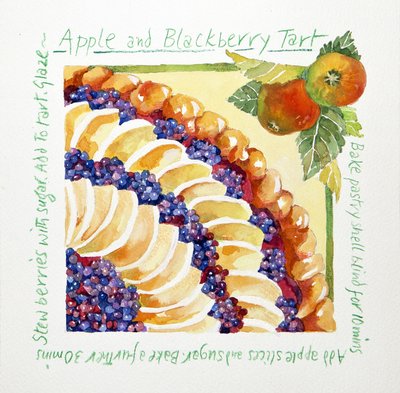 アップル・ブラックベリー・タルト、2014年（水彩画） 作： Jennifer Abbott