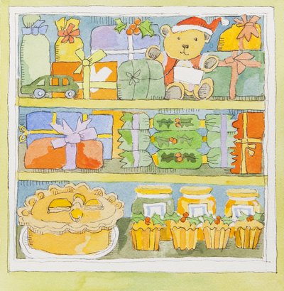 クリスマスの食器棚の中（水彩） 作： Jennifer Abbott