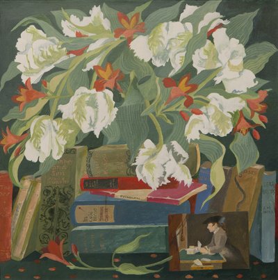 チューリップ、本、ポストカード（アクリル） 作： Jennifer Abbott