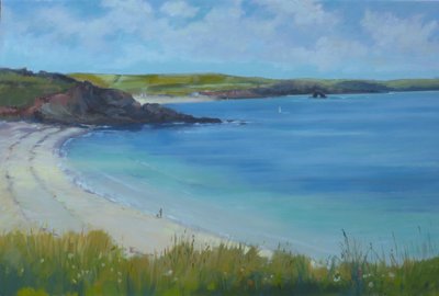 Thurlestoneビーチ、穏やかな夏の日、2016年、オイル。 作： Jennifer Wright