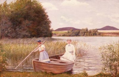 手漕ぎボートに乗った画家の妻と娘 作： Jens Jensen Egebjerg