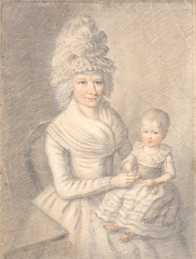小さな子供をひざに乗せた女性 作： Jens Juel