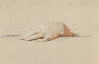 バラを持った左手がテーブルに置かれている 作： Jens Juel