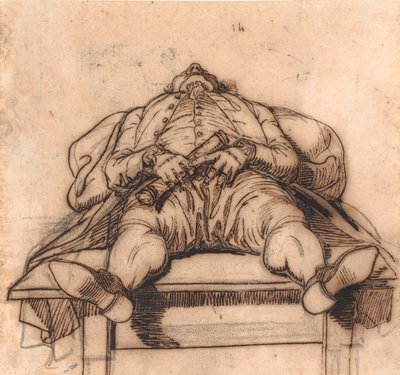 テーブルの上で眠る銅細工師のF.L.ブラッド。 靴から見ると強めの縮みで 作： Jens Juel