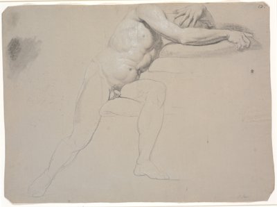 モデルは座っており、頭と腕は枕で支えられています。 描き終わっていない 作： Jens Juel