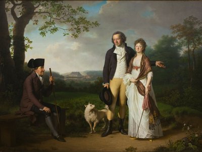 ライバーグと息子のヨハン・クリスチャン、義理の娘のエンゲルケ、ニー・ファルベ 作： Jens Juel