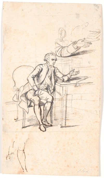 1787 年のホルムスキオールド家の肖像画の習作: 秘密会議。 テーブルに座るテオドール・ホルムスキオールド 作： Jens Juel