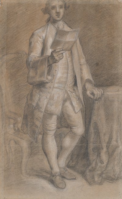 紙を手に立っている男性の肖像画の習作 作： Jens Juel