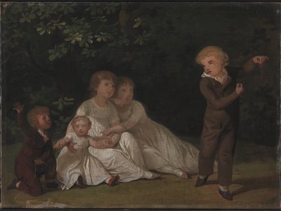 庭にいるアーティストの 5 人の子供。 勉強 作： Jens Juel