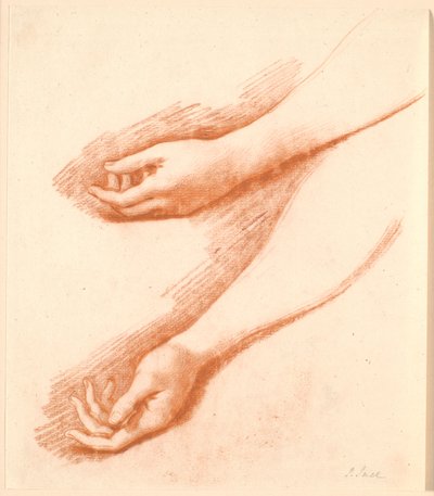 女性の左前腕の 2 つの習作。上部は Ankerske 家族の肖像画に使用されています。 作： Jens Juel