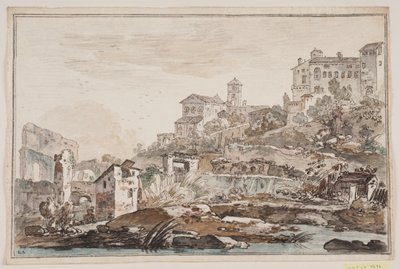 廃墟と高台にある教会と宮殿がある街の展望 作： Jens Petersen Lund