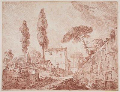木と家のあるイタリアの幻想的な風景 作： Jens Petersen Lund