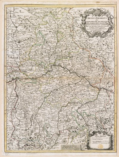 バイエルン州の地図、1695年頃（色付きの彫刻） 作： Jeremias Wolff
