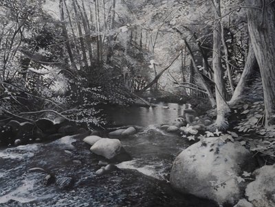 川の風景、2024年（キャンバスに油彩） 作： ジェローム・グロモー