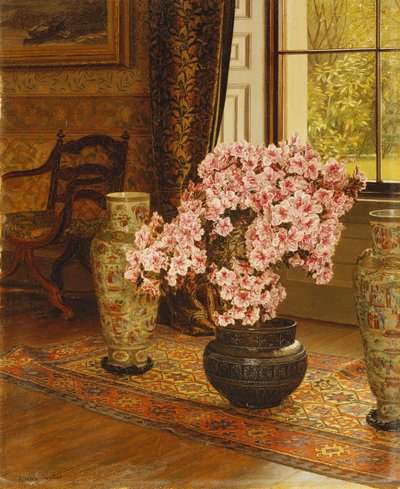 和器のツツジ、東洋の敷物に中国の花瓶、インテリア 作： Jessica Hayllar