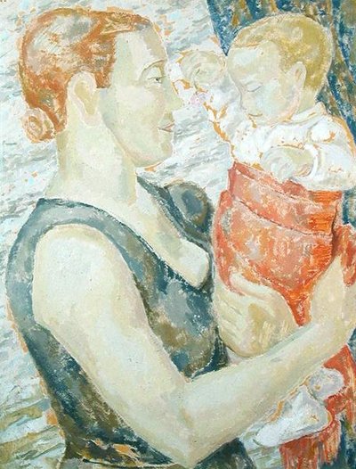 母と子」1932年頃（油彩・ジェッソボード） 作： Jessica Stewart Dismorr