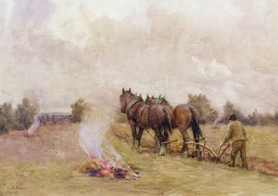 1910年、畑で火を使って耕すシーン 作： Jessie Hall