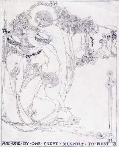 そして一人ずつ静かに休むように忍び寄る、1902-3年頃（ベラム紙にペンと黒インク） 作： Jessie Marion King