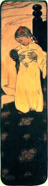 人形を持つ少女（紙に鉛筆、水彩、ワニス） 作： Jessie Willcox Smith