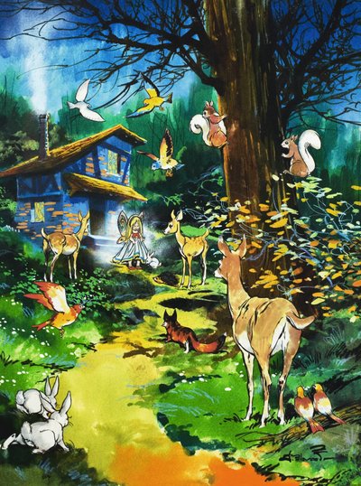 森の動物たちが妖精の家を訪問 作： ヘスス・ブラスコ