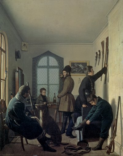 狩猟の準備、1836 作： Jevgraf Fiodorovitch Krendovsky
