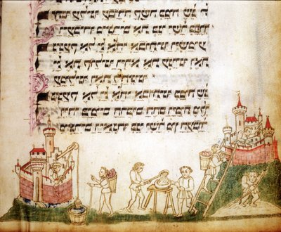 ヘブライ語で書かれた祈りの書「マチャゾール」のページの断片 作： Jewish School