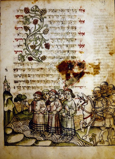 15世紀のマキャゾルからの「紅海の通過」（パルマのBiblioteca Palatina所蔵 作： Jewish School