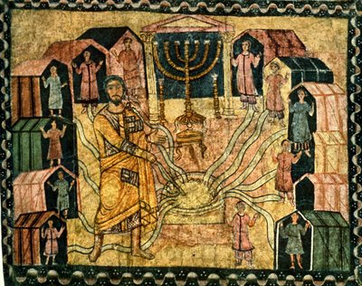 ビールの野営地と奇跡の井戸（石膏のテンペラ） 作： Jewish School