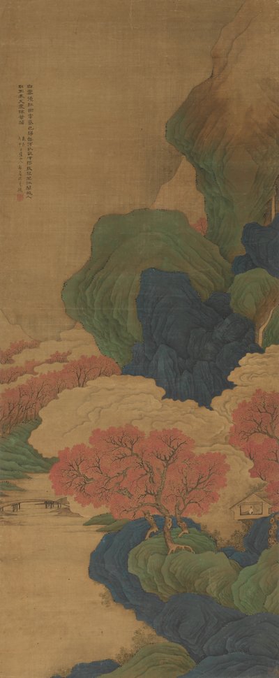 白雲赤樹 掛軸 作： Jian Li
