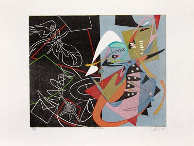 夜と昼、2016年（木版画） 作： Jim Monson