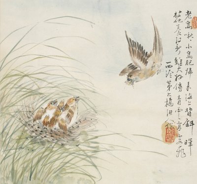 餌を口で運ぶ鳥（1857年 作： Jin Yuan