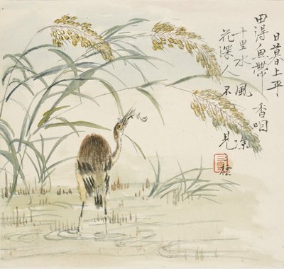 魚を食べる白鷺、1857 年 作： Jin Yuan