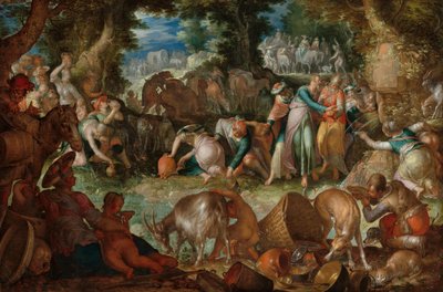 岩を打つモーセ、1624年。 作： Joachim Anthonisz Wtewael