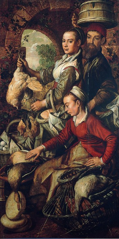 市場シーン、c。 1565年 作： Joachim Beuckelaer