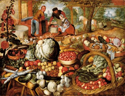 エジプトへの逃避行を伴う八百屋の屋台 作： Joachim Beuckelaer