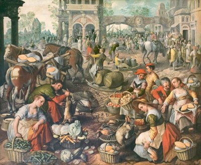 市場広場、ヨアヒム・ベウケラー (キャンバスに油彩) 作： Joachim Beuckelaer