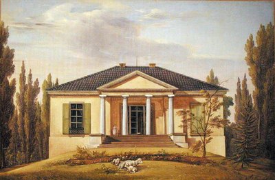 カントリーハウス、1829年（板紙に置かれた紙に油彩） 作： Joachim Faber