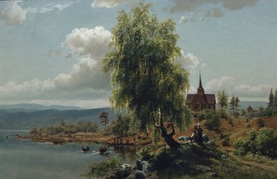 フィヨルドの教会 (キャンバスに油彩) 作： Joachim Frich