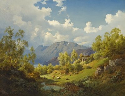 風景、ノルウェーのヌメ渓谷のモチーフ、1850 作： Joachim Frich