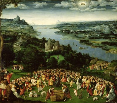 5000人の摂食（パネルに油彩） 作： Joachim Patenier