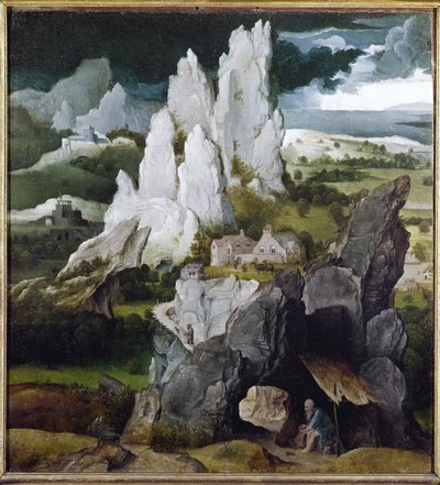 岩のある風景の中の聖ジェローム（木に油彩 作： Joachim Patinir
