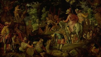 森で説教する洗礼者ヨハネ 作： Joachim Wtewael or Utewael