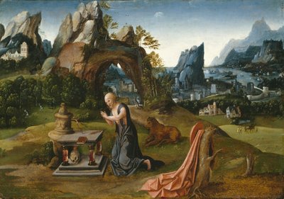 風景の中で祈る聖ジェローム、1525-50 作： Joachim follower of Patenier or Patinir