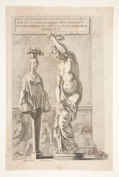 花瓶と果物を運ぶ彫像と女性のヘルム 作： Joachim von Sandrart
