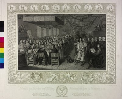 1649年、ニュルンベルクへのヴェストファーレン和平協定の祝宴 作： Joachim von Sandrart