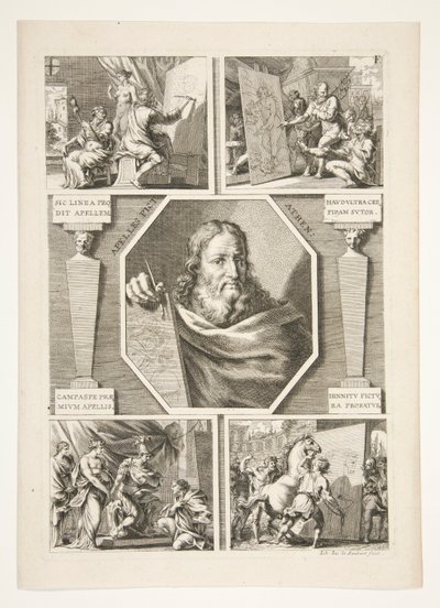 アペレスの肖像とアペレスの生涯からの 4 つのシーン 作： Joachim von Sandrart
