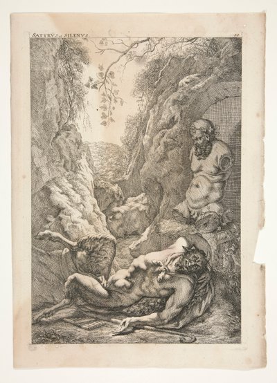賞賛された古代の彫刻からのサテュロスとシレノス 作： Joachim von Sandrart