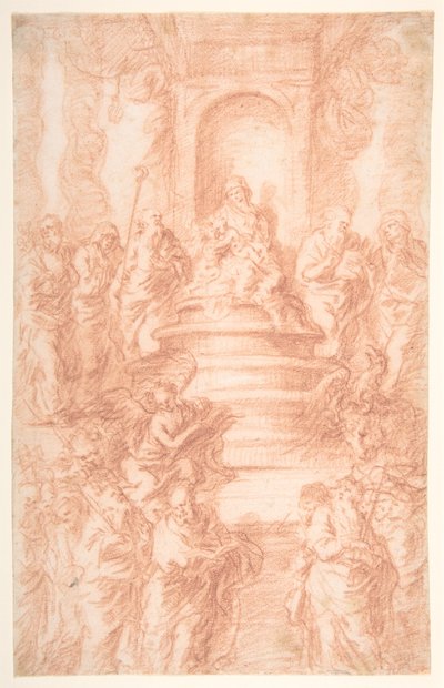 Die Heilige Sippe (Madonna mit Kind und St. Johannes) mit Propheten und Symbolen der vier Evangelisten 作： ヨアヒム・フォン・サンドラート