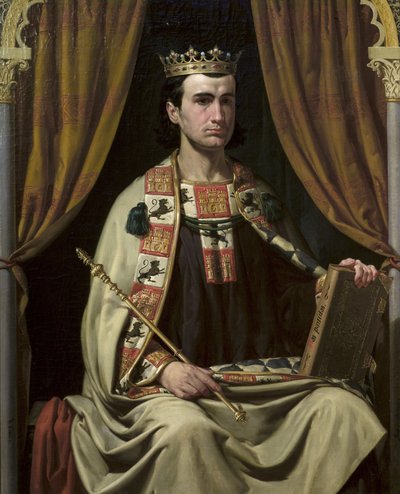 Le roi de Castille Alphonse X le sage (Alfonso X el Sabio) (1221-1284) - カスティーリャ王アルフォンソ X (1221-1284) の肖像 - Dominguez Becquer、ホアキン (1817-1879) による絵画 - - セビリア市議会 作： Joachin Dominguez Becquer