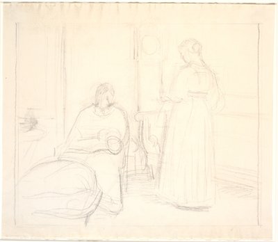 時計と座っている女性と立っている女性のインテリア 作： Joakim Frederik Skovgaard